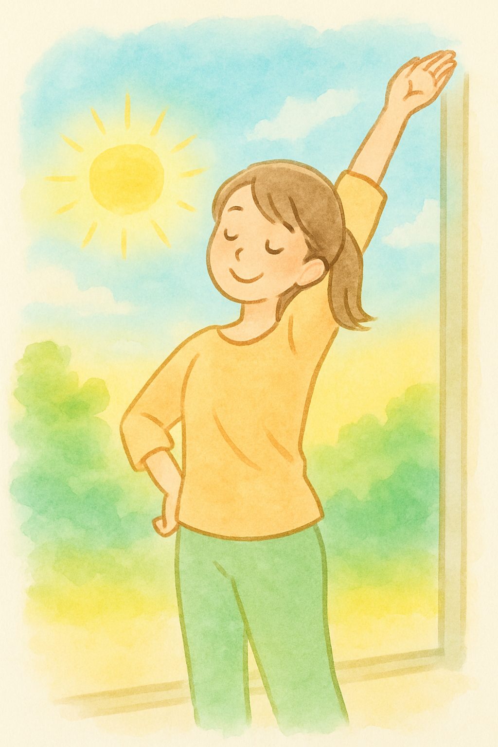 伸びをする女性